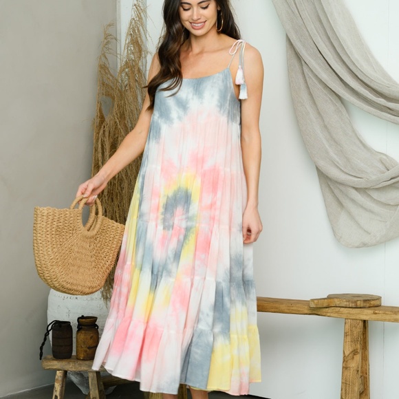 #39 WOMEN'S SLEEVELESS TIE DYE MAXI DRESS - Picture 4 of 10